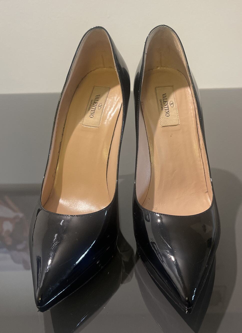 VALENTINO GARAVANI Black Pointed Toe Patent Leather High Heel Shoes 40 EU 10US